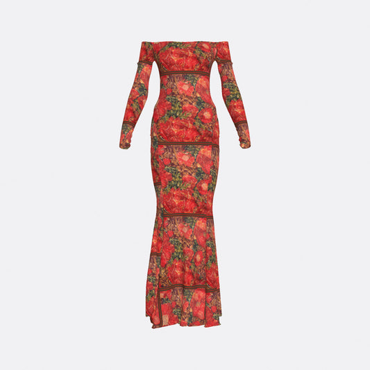 ALTA MODA MIAMI OFF-SHOULDER FLORAL PRINT BODYCON DRESS