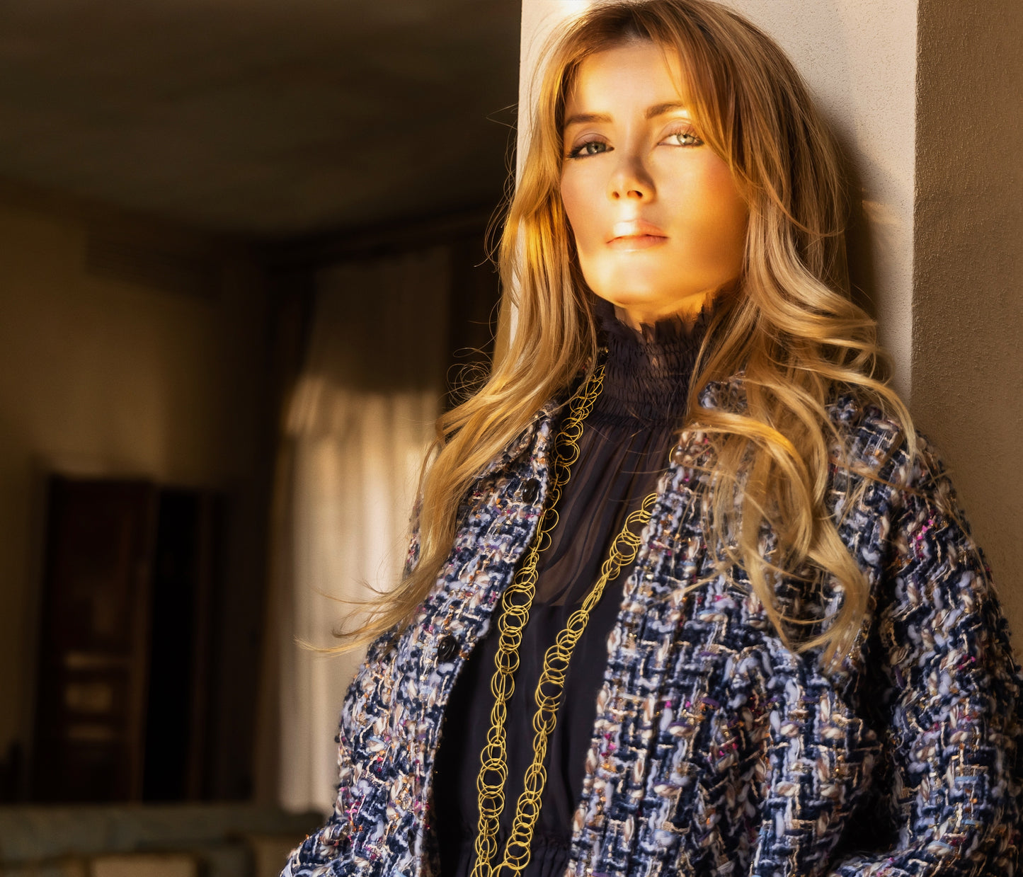 UNISEX OVERSIZED BLUE TWEED SHIRT
