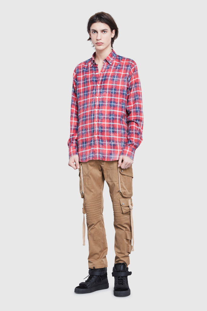 RED AND BLUE CHECK BLEACHED REGULAR SHIRT - Faith Connexion