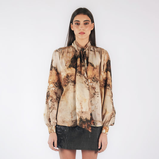 DISINTEGRATION PRINT BOW BLOUSE | EDGAR AGUILAR | EDGAR AGUILAR