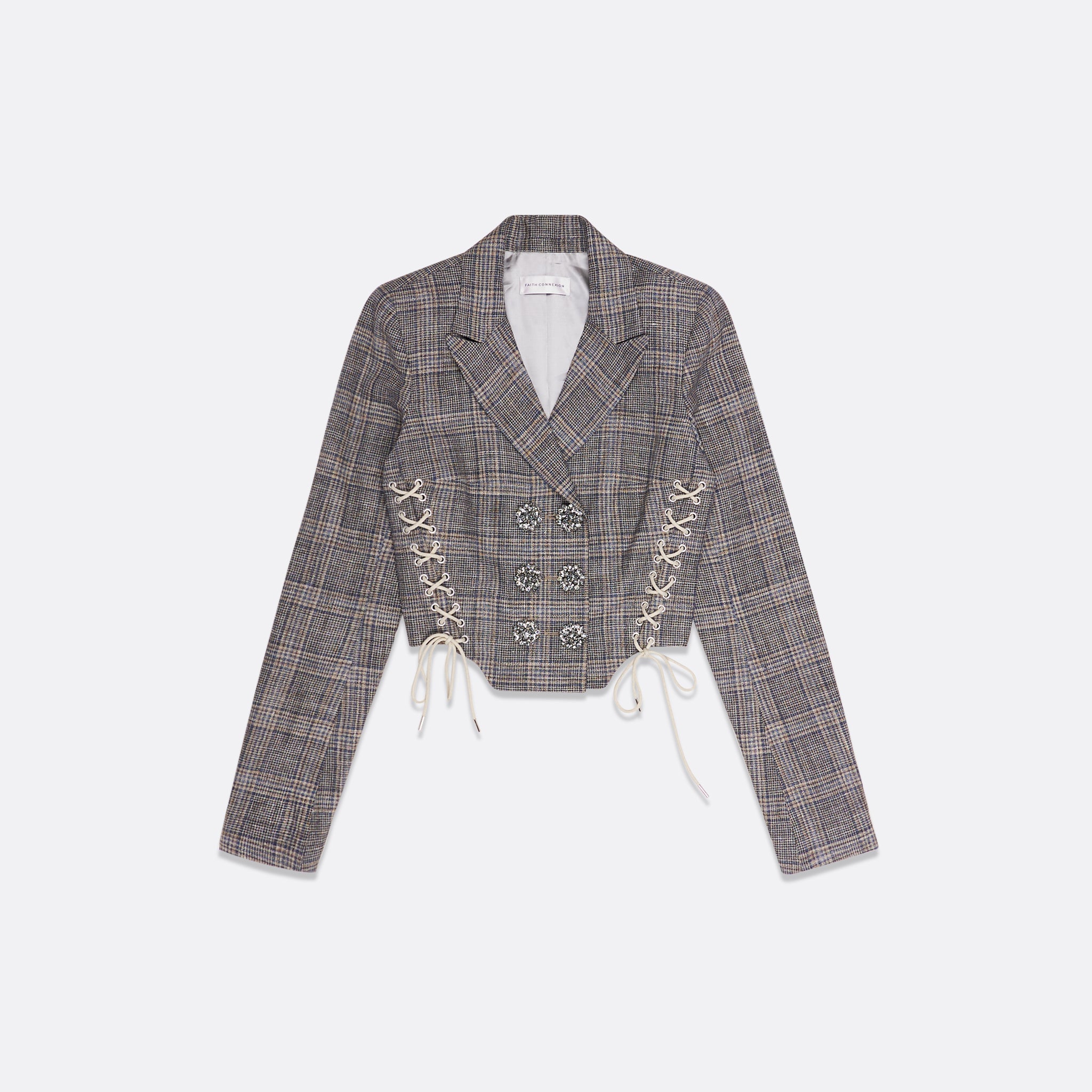 DOUBLE BREASTED LACED BLAZER WITH BIJOU BUTTONS - Dark Grey / 34