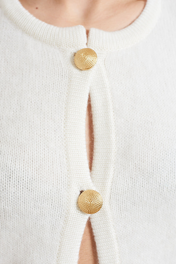 KNITTED BUTTONED CARDIGAN IN WHITE - Faith Connexion