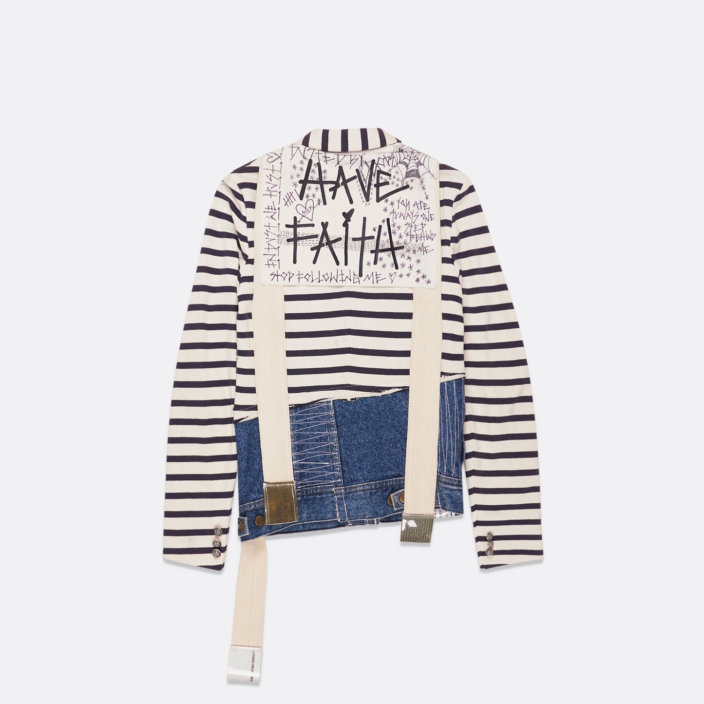 WOMAN UPCYCLED STRIPED JACKET WITH DENIM