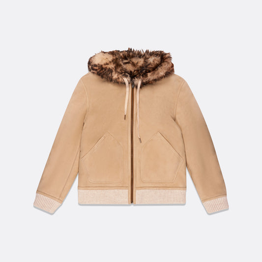 SHEARLING HOODED LEATHER JACKET