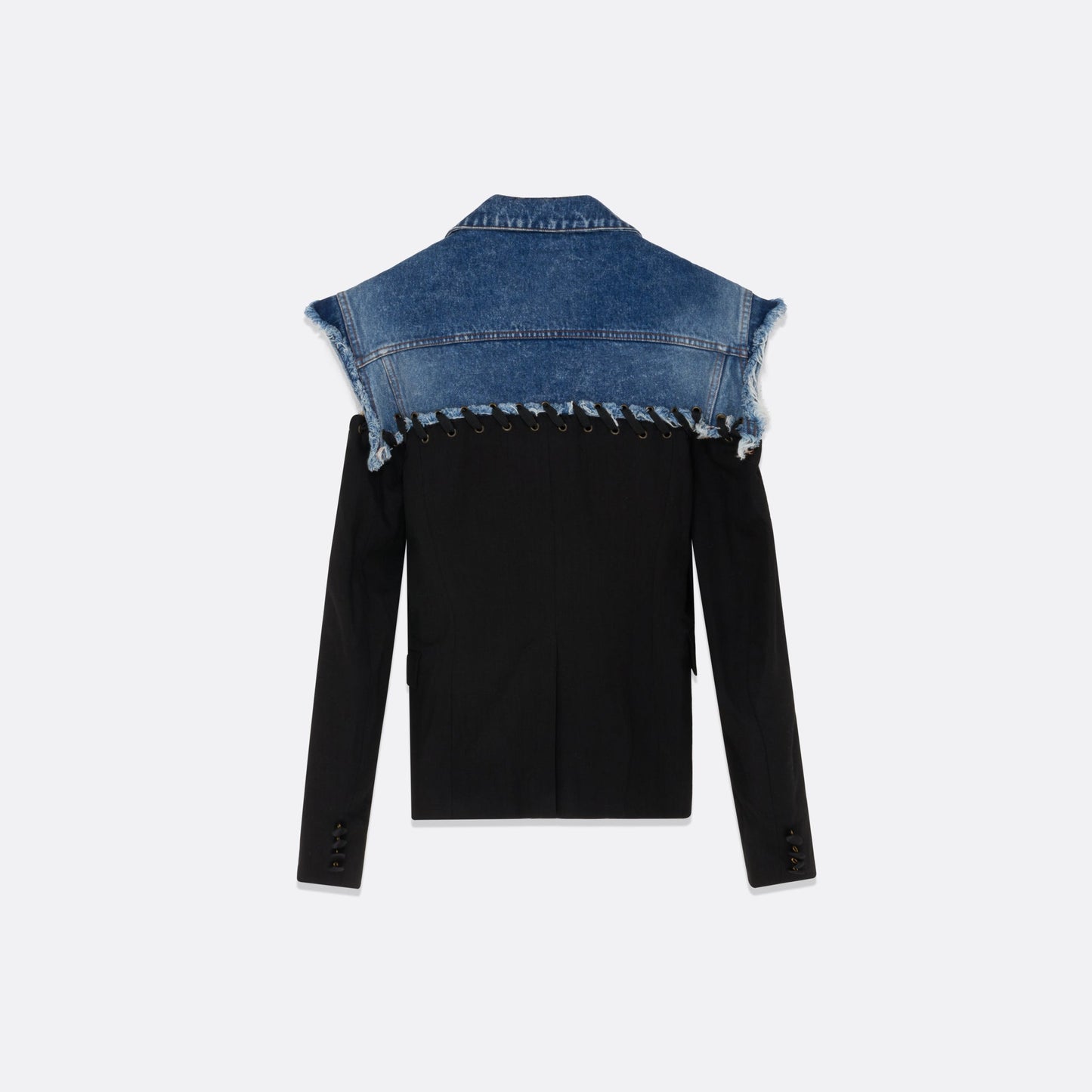MIXED-FABRIC EYELET BLAZER