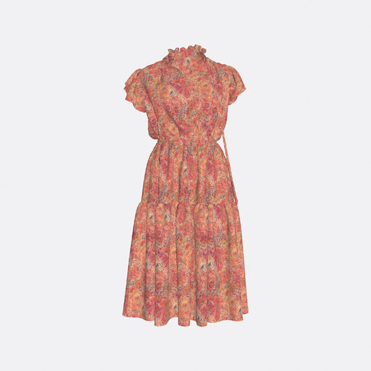 FLORAL RUFFLE MIDI DRESS