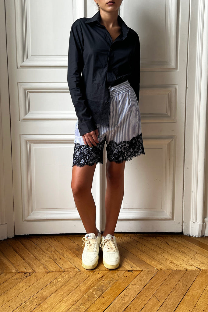 STRIPED PYJAMA SHORTS WITH LACED DETAILS BLUE - Faith Connexion