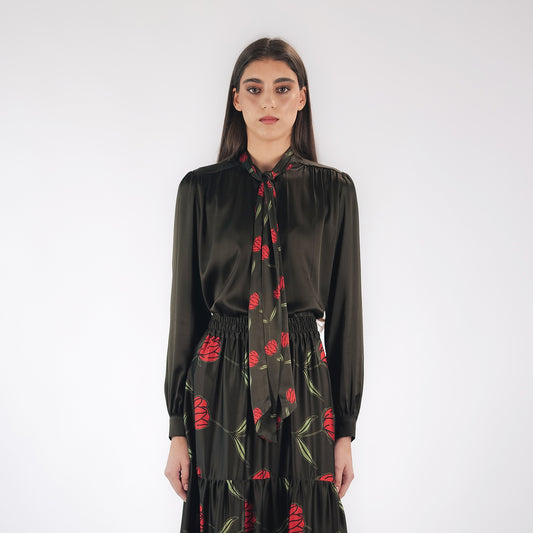 BOW ROSE BLOUSE IN SILK STRETCH CHARMEUSE | KATE PEREZ