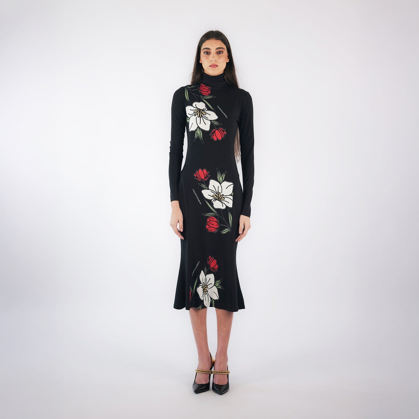 HIGH-NECK FLORAL PRINT BODYCON DRESS | KATE PEREZ