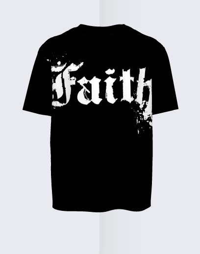 Faith Tee Basic Black Big Print Fleece Back Stretch Organic Terry